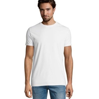 Camiseta cuello redondo personalizable disponible corte de mujer y hombre en blanco